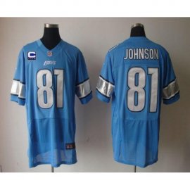 Nike Detroit Lions #81 Calvin Johnson Blue Team Color With C Patch Mens Stitched NFL Elite Jersey