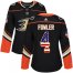 Adidas Anaheim Ducks #4 Cam Fowler Black Home Authentic USA Flag Womens Stitched NHL Jersey
