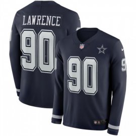 Mens Dallas Cowboys #90 Demarcus Lawrence Navy Blue Team Color Mens Stitched NFL Limited Therma Long Sleeve Jersey