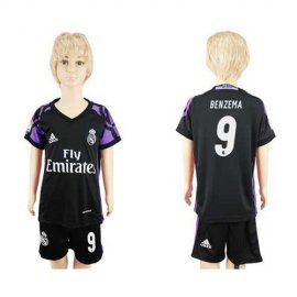Real Madrid #9 Benzema Black Kid Soccer Club Jersey