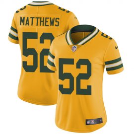 Nike Green Bay Packers #52 Clay Matthews Yellow Womens Stitched NFL Limited Rush Jersey