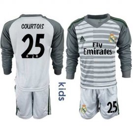 Real Madrid #25 Courtois Grey Goalkeeper Long Sleeves Kid Soccer Club Jersey