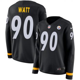 Nike Pittsburgh Steelers #90 T. J. Watt Black Team Color Womens Stitched NFL Limited Therma Long Sleeve Jersey