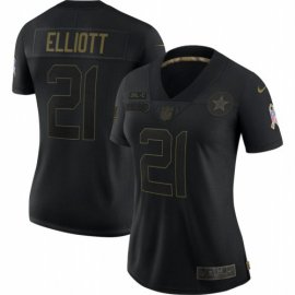 Dallas Cowboys ##21 Ezekiel Elliott Nike Womens 2020 Salute To Service Limited Jersey Black