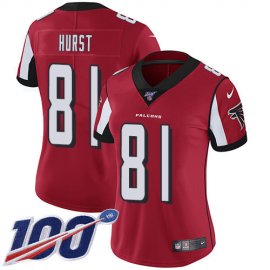 Nike Atlanta Falcons #81 Hayden Hurst Red Team Color Womens Stitched NFL 100th Season Vapor Untouchable Limited Jersey