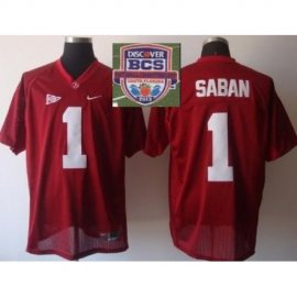2013 BCS National Championship Alabama Crimson 1 Saban Red NCAA Football Jersey