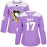 Adidas Pittsburgh Penguins #17 Bryan Rust Purple Authentic Fights Cancer Womens Stitched NHL Jersey