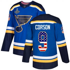 Adidas St. Louis Blues #9 Shayne Corson Blue Home Authentic USA Flag Stanley Cup Champions Stitched NHL Jersey