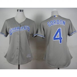 Kansas City Royals #4 Alex Gordon Grey Road Womens Stitched MLB Jersey