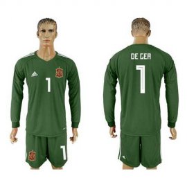 Spain #1 De Gea Army Green Long Sleeves Goalkeeper Soccer Country Jersey
