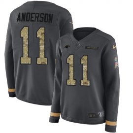 Nike Carolina Panthers #11 Robby Anderson Anthracite Salute to Service Womens Stitched NFL Limited Therma Long Sleeve Jersey