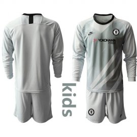 Chelsea Blank Grey Goalkeeper Long Sleeves Kid Soccer Club Jersey