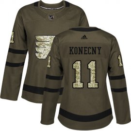 Adidas Philadelphia Flyers #11 Travis Konecny Green Salute to Service Womens Stitched NHL Jersey