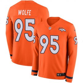 Nike Denver Broncos #95 Derek Wolfe Orange Team Color Mens Stitched NFL Limited Therma Long Sleeve Jersey