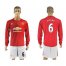 Manchester United #6 Pogba Red Home Long Sleeves Soccer Club Jersey