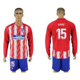 Atletico Madrid #15 Savic Home Long Sleeves Soccer Club Jersey