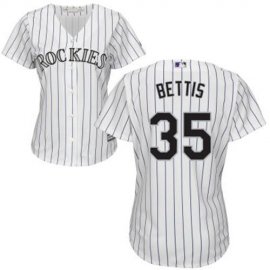 Colorado Rockies #35 Chad Bettis White Strip Home Womens Stitched MLB Jersey