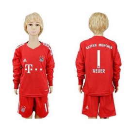 Bayern Munchen #1 Neuer Red Goalkeeper Long Sleeves Kid Soccer Club Jersey