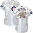 Chicago Cubs #40 Willson Contreras White(Blue Strip) 2017 Gold Program Cool Base Womens Stitched MLB Jersey