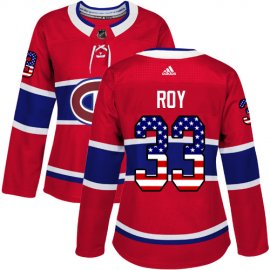 Adidas Montreal Canadiens #33 Patrick Roy Red Home Authentic USA Flag Womens Stitched NHL Jersey