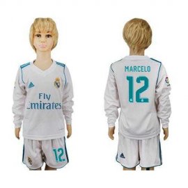Real Madrid #12 Marcelo Home Long Sleeves Kid Soccer Club Jersey
