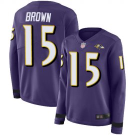 Nike Baltimore Ravens #15 Marquise Brown Purple Team Color Womens Stitched NFL Limited Therma Long Sleeve Jersey