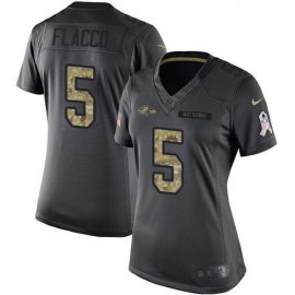 Nike Baltimore Ravens #5 Joe Flacco Black Womens Stitched NFL Limited 2016 Salute to Service Jersey