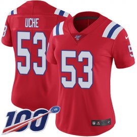 Nike New England Patriots #53 Josh Uche Red Alternate Womens Stitched NFL 100th Season Vapor Untouchable Limited Jersey