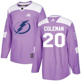Adidas Tampa Bay Lightning #20 Blake Coleman Purple Authentic Fights Cancer Youth Stitched NHL Jersey