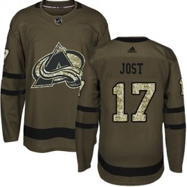 Adidas Colorado Avalanche #17 Tyson Jost Green Salute to Service Stitched NHL Jersey