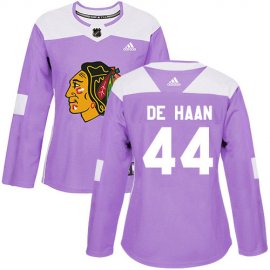 Adidas Chicago Blackhawks #44 Calvin De Haan Purple Authentic Fights Cancer Womens Stitched NHL Jersey