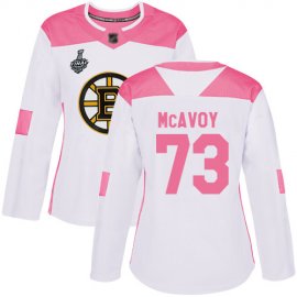 Adidas Boston Bruins #73 Charlie McAvoy White/Pink Authentic Fashion Stanley Cup Final Bound Womens Stitched NHL Jersey