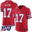 Nike Buffalo Bills #17 Josh Allen Red Mens Stitched NFL Limited Rush 100th Season Jersey