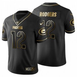 Green Bay Packers #12 Aaron Rodgers Mens Nike Black Golden Limited NFL 100 Jersey