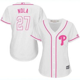 Philadelphia Phillies #27 Aaron Nola White/Pink Fashion Womens Stitched MLB Jersey