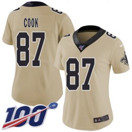 Nike New Orleans Saints #87 Jared Cook Gold Womens Stitched NFL Limited Inverted Legend 100th Season Jersey