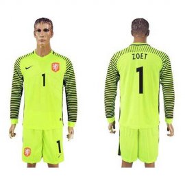 Holland #1 Zoet Green Long Sleeves Goalkeeper Soccer Country Jersey