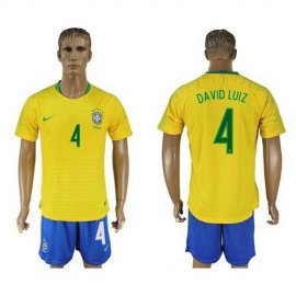 Brazil #4 David Luiz Home Soccer Country Jersey