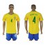 Brazil #4 David Luiz Home Soccer Country Jersey