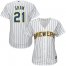 Milwaukee Brewers #21 Travis Shaw White Strip Home Womens Stitched MLB Jersey
