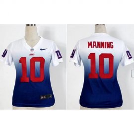 Nike New York Giants #10 Eli Manning White/Royal Blue Womens Stitched NFL Elite Fadeaway Fashion Jersey