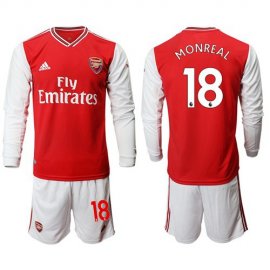 Arsenal #18 Monreal Red Home Long Sleeves Soccer Club Jersey