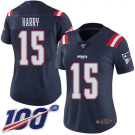 Nike New England Patriots #15 NKeal Harry Navy Blue Womens Stitched NFL Limited Rush 100th Season Jersey