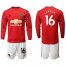 Manchester United #16 Carrick Red Home Long Sleeves Soccer Club Jersey