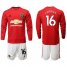 Manchester United #16 Carrick Red Home Long Sleeves Soccer Club Jersey