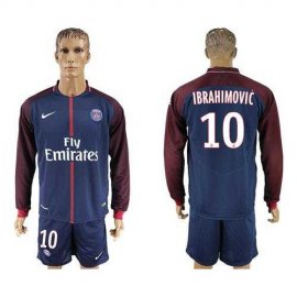 Paris Saint-Germain #10 Ibrahimovic Home Long Sleeves Soccer Club Jersey