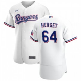 Texas Rangers #64 Jimmy Herget Mens Nike White Home 2020 Authentic Player MLB Jersey