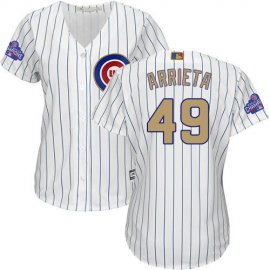 Chicago Cubs #49 Jake Arrieta White(Blue Strip) 2017 Gold Program Cool Base Womens Stitched MLB Jersey