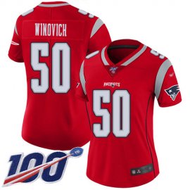 Nike New England Patriots #50 Chase Winovich Red Womens Stitched NFL Limited Inverted Legend 100th Season Jersey
