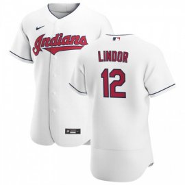 Cleveland Indians #12 Francisco Lindor Mens Nike White Home 2020 Authentic Team MLB Jersey